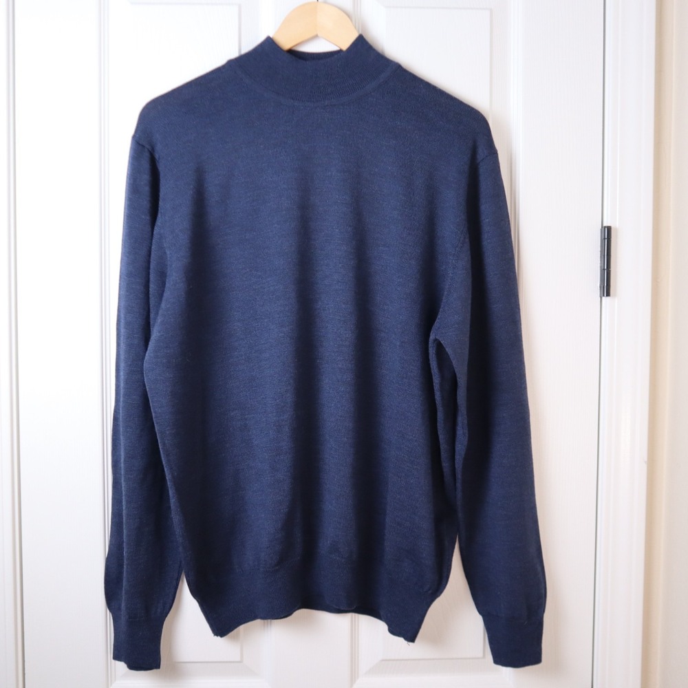 John W. Nordstrom ExtraFine Merino Wool Mock Turtleneck Sweater Mens L Italy Vtg